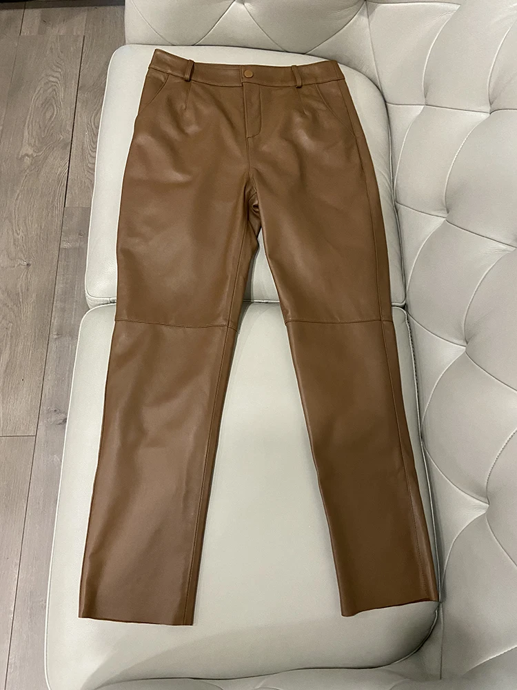 Cargo Pants Women 2026 New Korean Fashion Spring Autumn Genuine Leather Trousers Women Streetwear