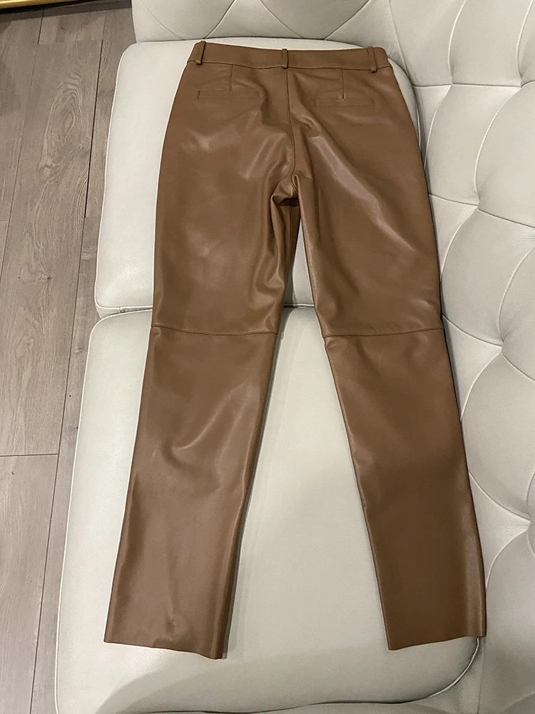 Cargo Pants Women 2026 New Korean Fashion Spring Autumn Genuine Leather Trousers Women Streetwear