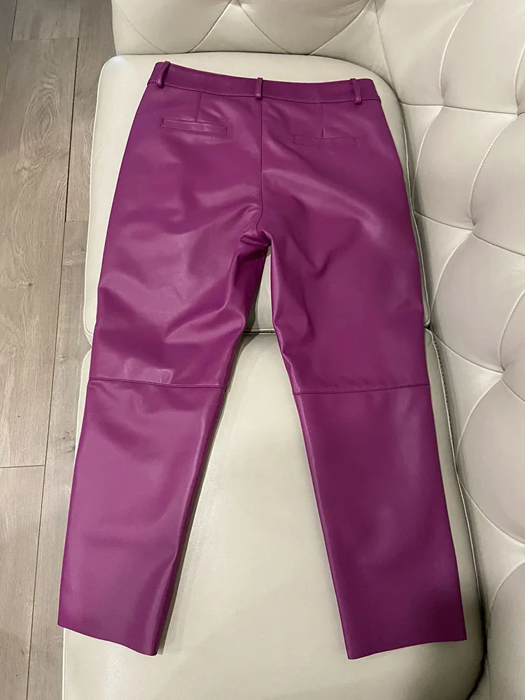 Cargo Pants Women 2026 New Korean Fashion Spring Autumn Genuine Leather Trousers Women Streetwear