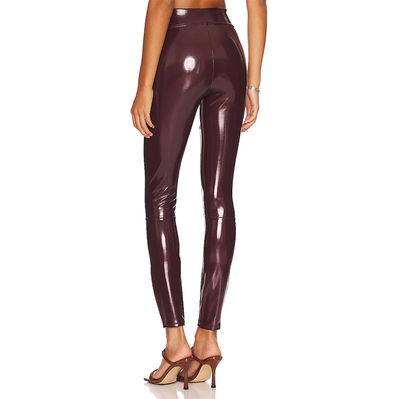 Shiny Patent Leather Cropped Pants Women Gothic Chic Splicing PU Leggings High Waist Faux Latex Trousers Wetlook Clubwear Custom