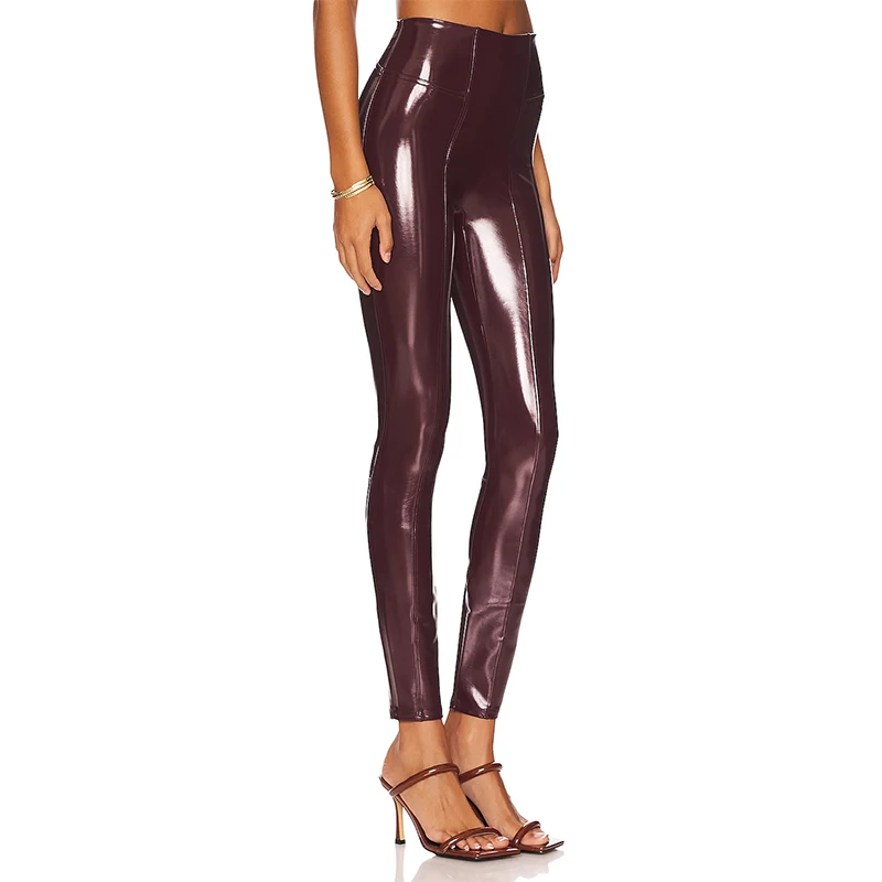 Shiny Patent Leather Cropped Pants Women Gothic Chic Splicing PU Leggings High Waist Faux Latex Trousers Wetlook Clubwear Custom