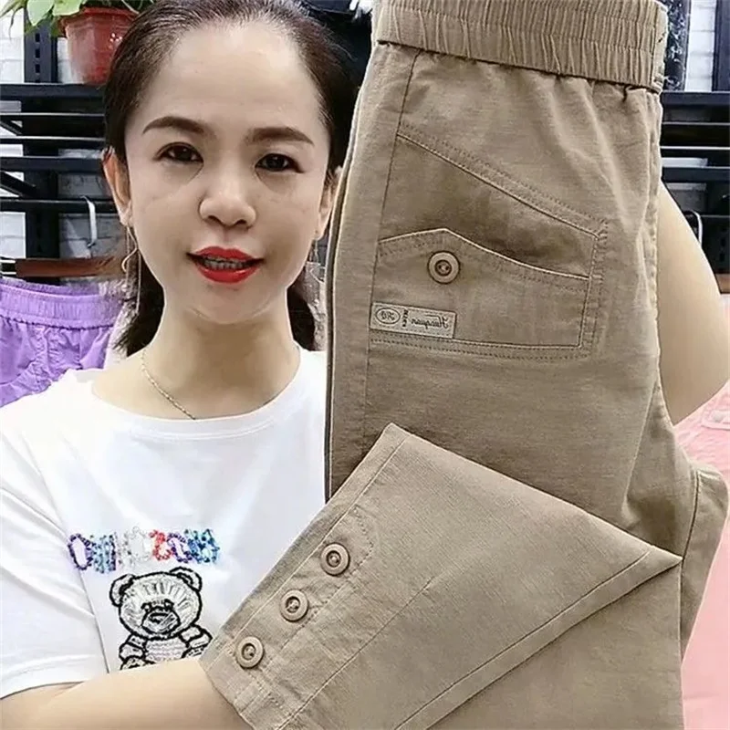 Korean Women's pants Summer New 2026 High Waist Cotton Hemp Casual Slim High Waist Pants Female Loose Harun pants Ladies Trouser