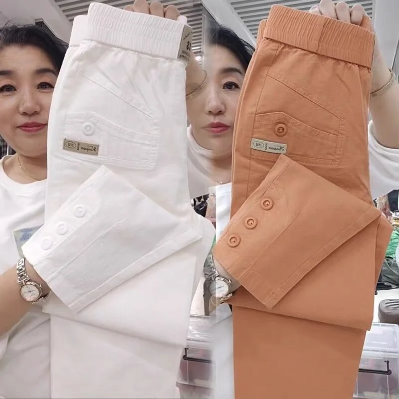 Korean Women's pants Summer New 2026 High Waist Cotton Hemp Casual Slim High Waist Pants Female Loose Harun pants Ladies Trouser