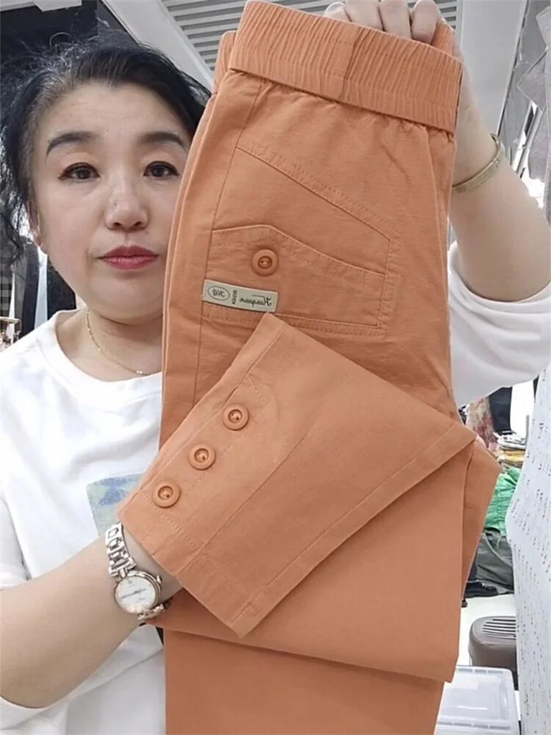Korean Women's pants Summer New 2026 High Waist Cotton Hemp Casual Slim High Waist Pants Female Loose Harun pants Ladies Trouser