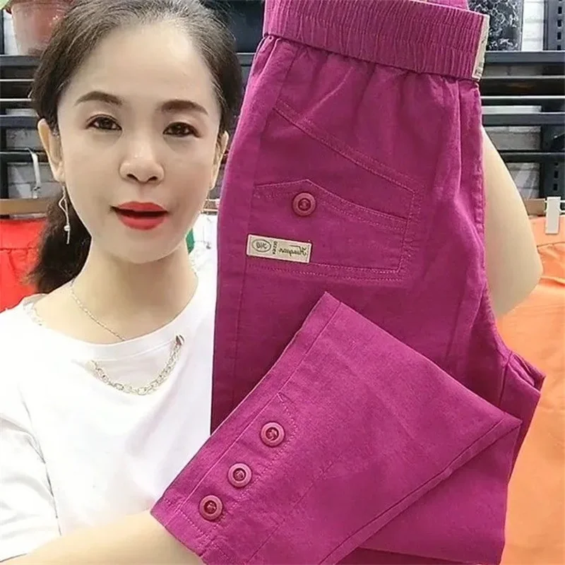 Korean Women's pants Summer New 2026 High Waist Cotton Hemp Casual Slim High Waist Pants Female Loose Harun pants Ladies Trouser
