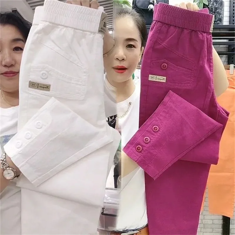 Korean Women's pants Summer New 2026 High Waist Cotton Hemp Casual Slim High Waist Pants Female Loose Harun pants Ladies Trouser
