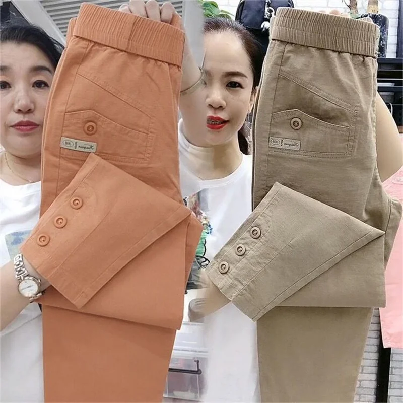 Korean Women's pants Summer New 2026 High Waist Cotton Hemp Casual Slim High Waist Pants Female Loose Harun pants Ladies Trouser