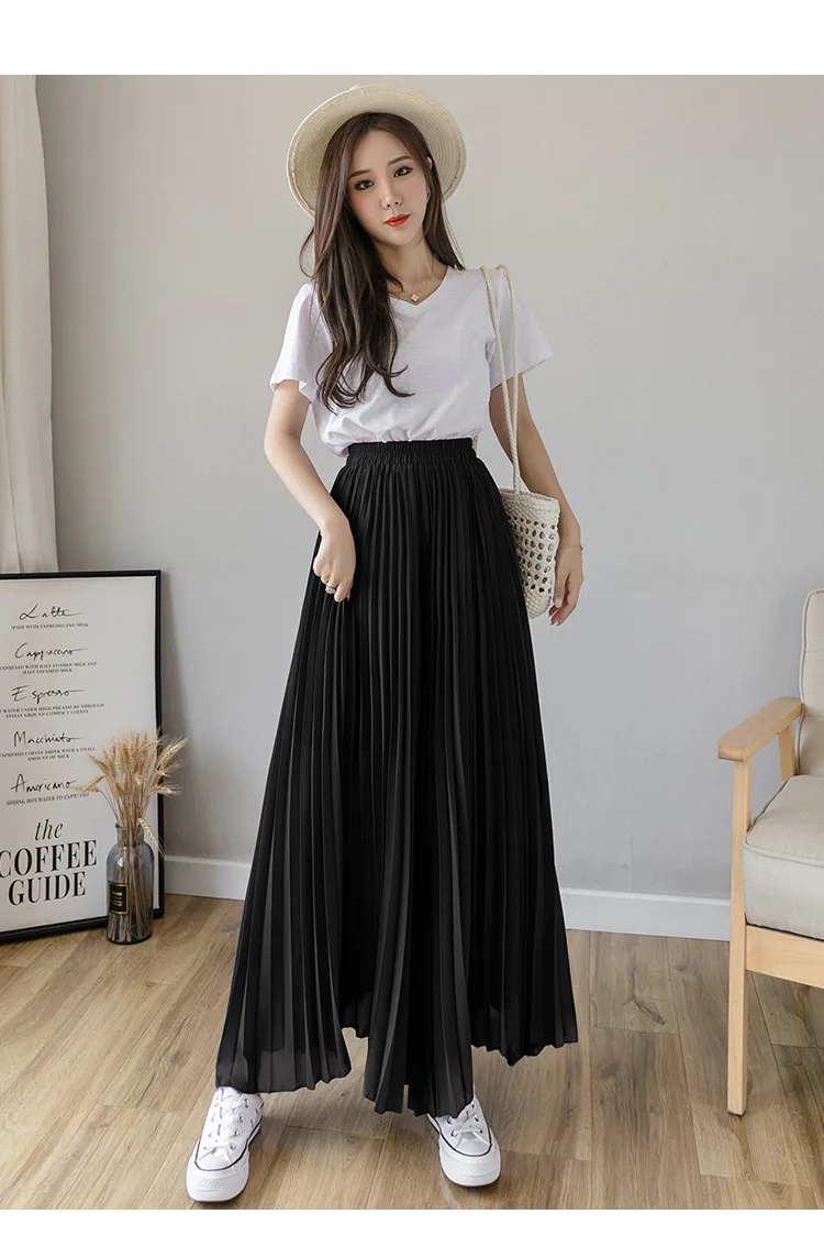Women Elegant Chiffon High Waist Wide Leg Pants Casual Korean Fashion Pleated Loose Trousers Clothes Comodi Pantalones De Mujer
