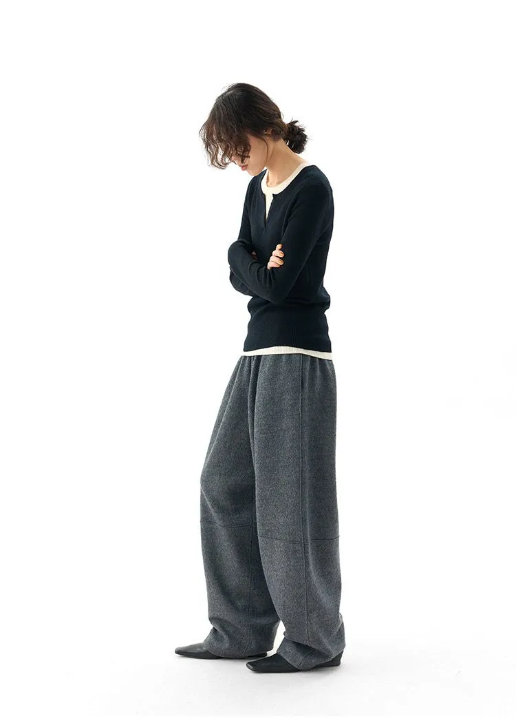 Women's Knitted Wool Pants, Elastic Waist Casual Wide-Leg Pants, Autumn and Winter Style 2026