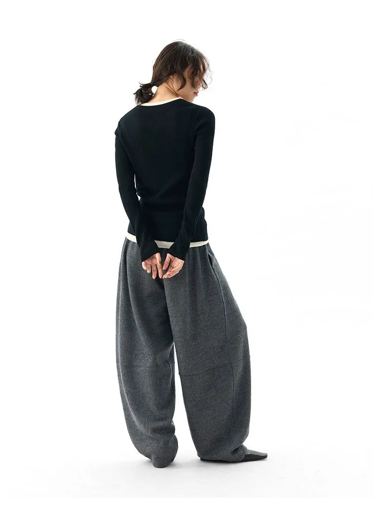 Women's Knitted Wool Pants, Elastic Waist Casual Wide-Leg Pants, Autumn and Winter Style 2026