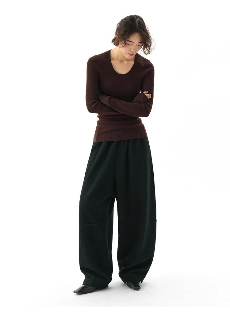 Women's Knitted Wool Pants, Elastic Waist Casual Wide-Leg Pants, Autumn and Winter Style 2026