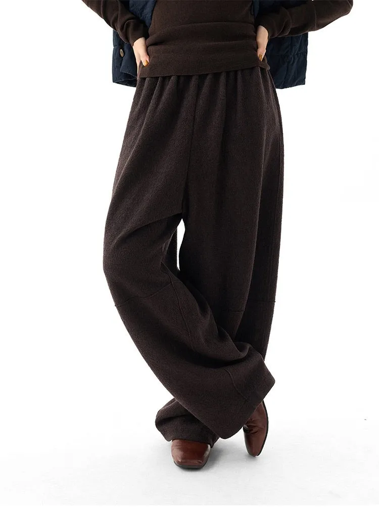 Women's Knitted Wool Pants, Elastic Waist Casual Wide-Leg Pants, Autumn and Winter Style 2026