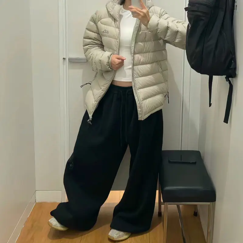 Y2K Streetwear Gray Sweatpants Woman Korean Oversized Loose All Match Sports Pant High Waist Drawstring Casual Wide Leg Trousers