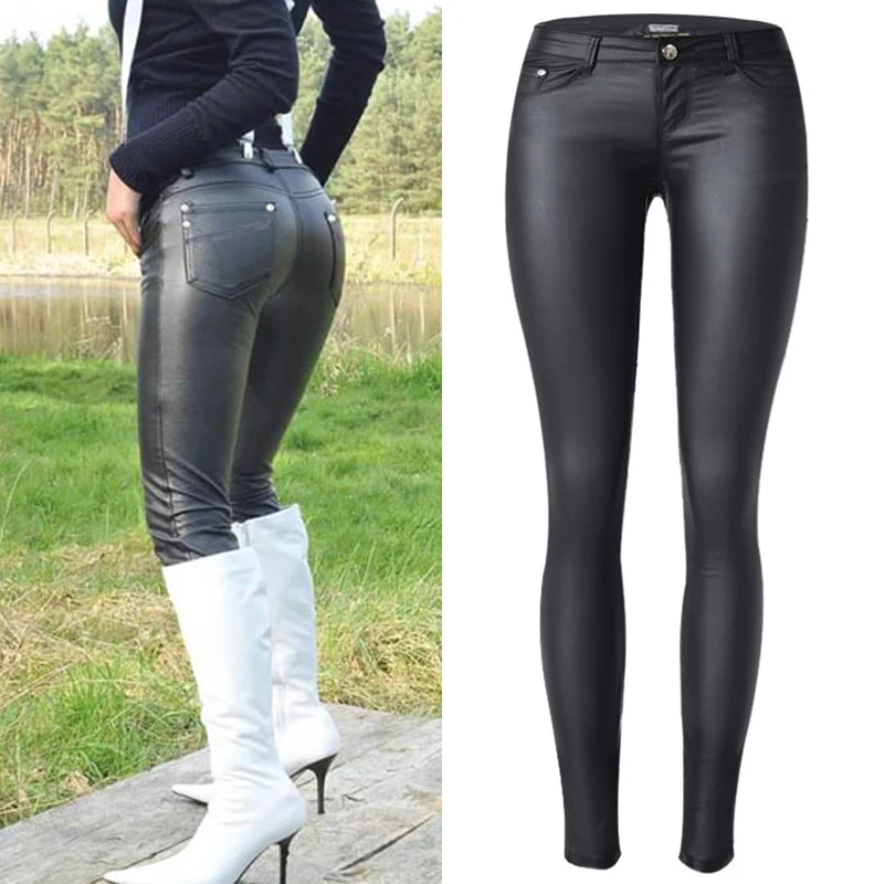 Women Low Waist Faux Pu Leather Pants Punk Gothic Lady Skinny Pencil Trousers Sexy Stretch Push Up Legging Slim Fit Street 2026