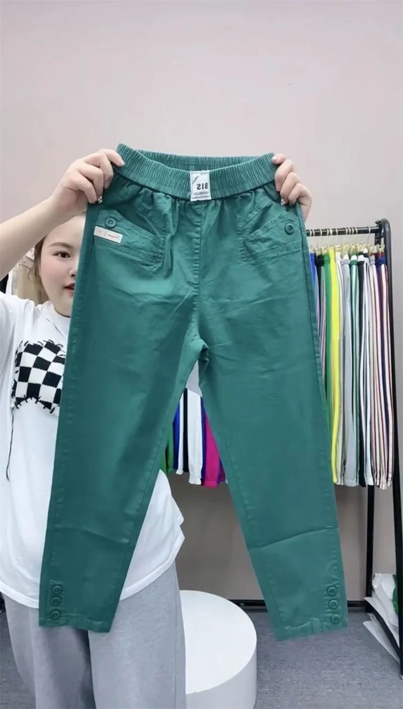 Women Cotton Linen Harun Pants Spring Summer New Fashion High Waist All-Match Thin Casual Pants Female Nine-Point Pants Ladies