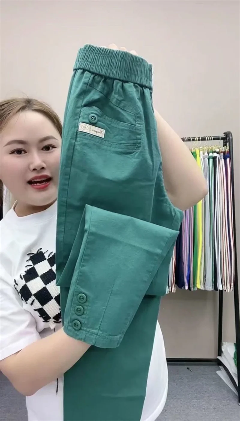 Women Cotton Linen Harun Pants Spring Summer New Fashion High Waist All-Match Thin Casual Pants Female Nine-Point Pants Ladies