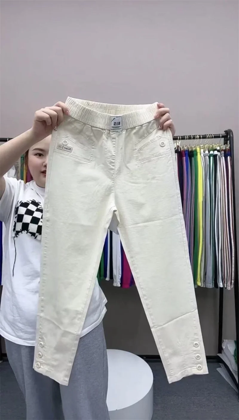 Women Cotton Linen Harun Pants Spring Summer New Fashion High Waist All-Match Thin Casual Pants Female Nine-Point Pants Ladies