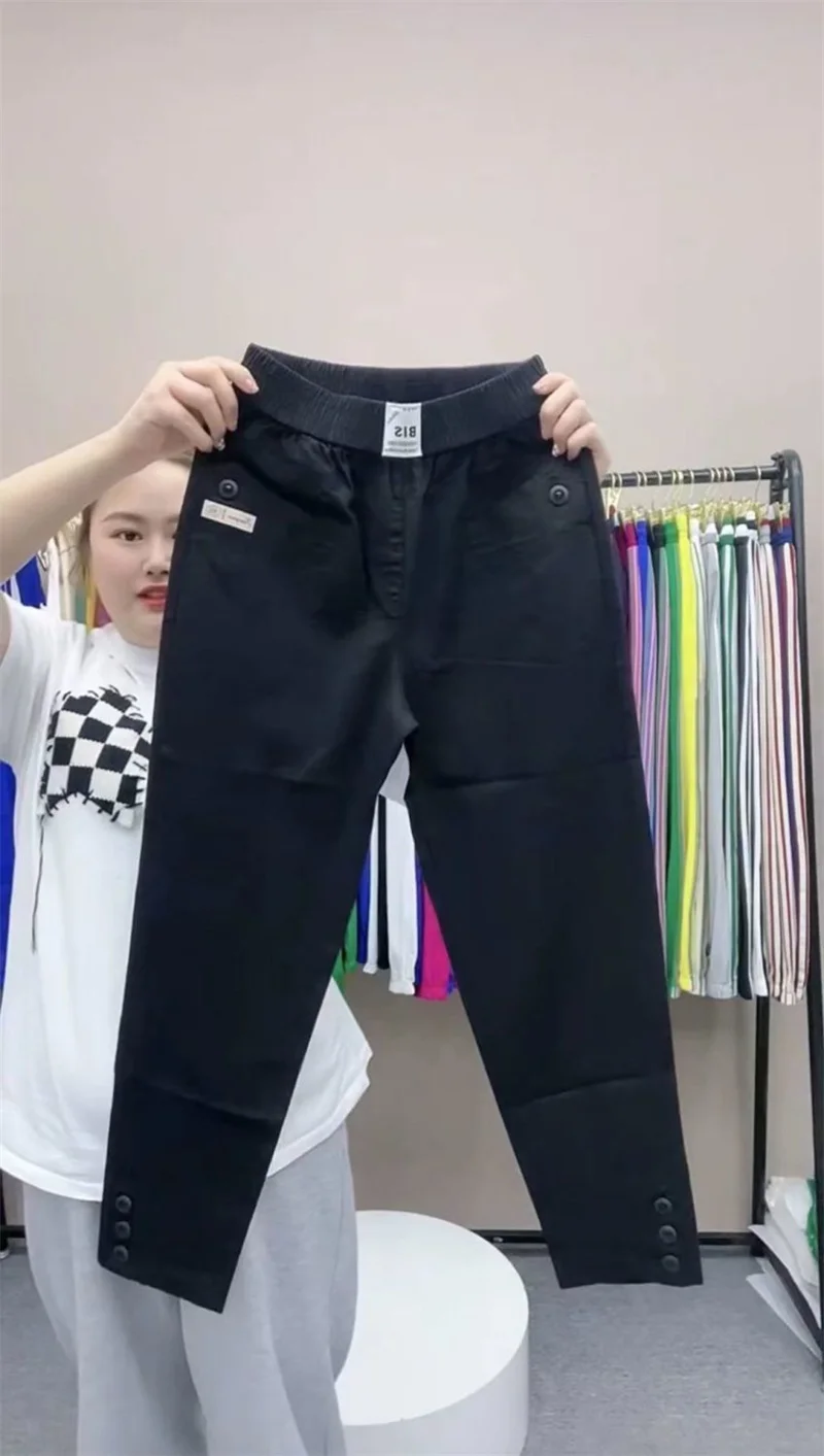 Women Cotton Linen Harun Pants Spring Summer New Fashion High Waist All-Match Thin Casual Pants Female Nine-Point Pants Ladies