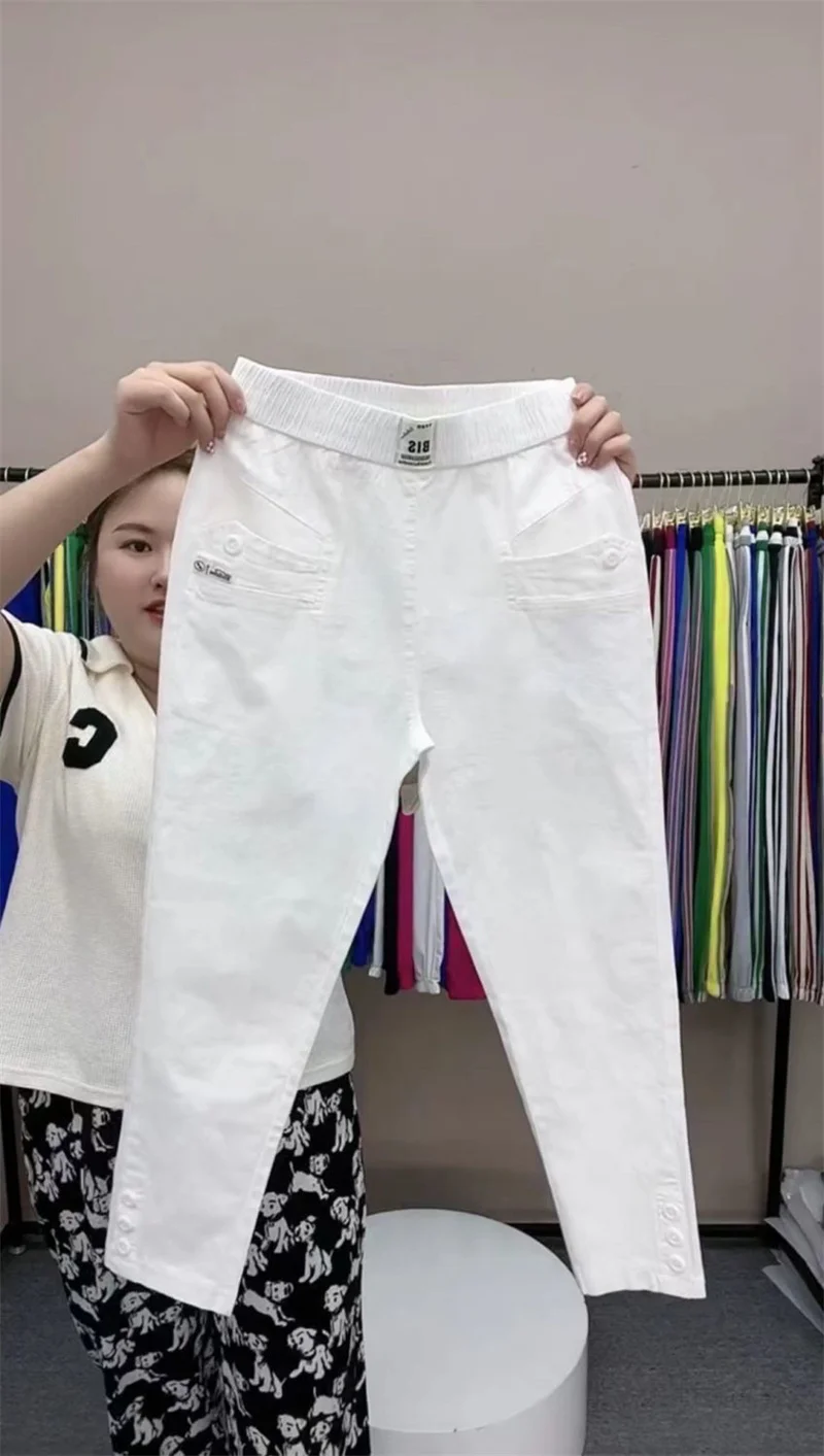 Women Cotton Linen Harun Pants Spring Summer New Fashion High Waist All-Match Thin Casual Pants Female Nine-Point Pants Ladies