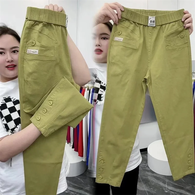 Women Cotton Linen Harun Pants Spring Summer New Fashion High Waist All-Match Thin Casual Pants Female Nine-Point Pants Ladies