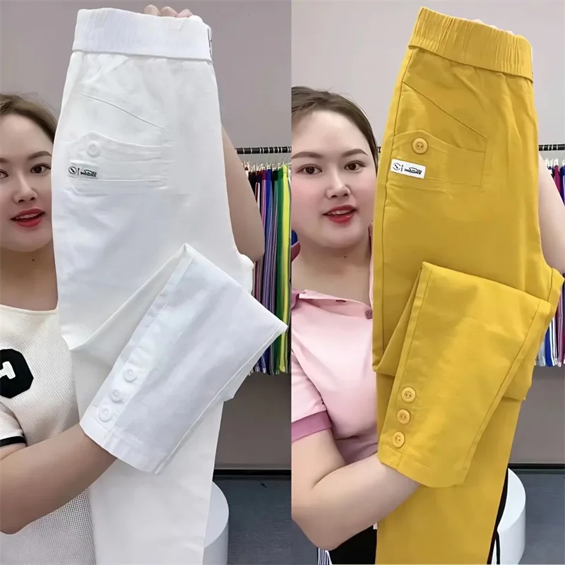 Women Cotton Linen Harun Pants Spring Summer New Fashion High Waist All-Match Thin Casual Pants Female Nine-Point Pants Ladies