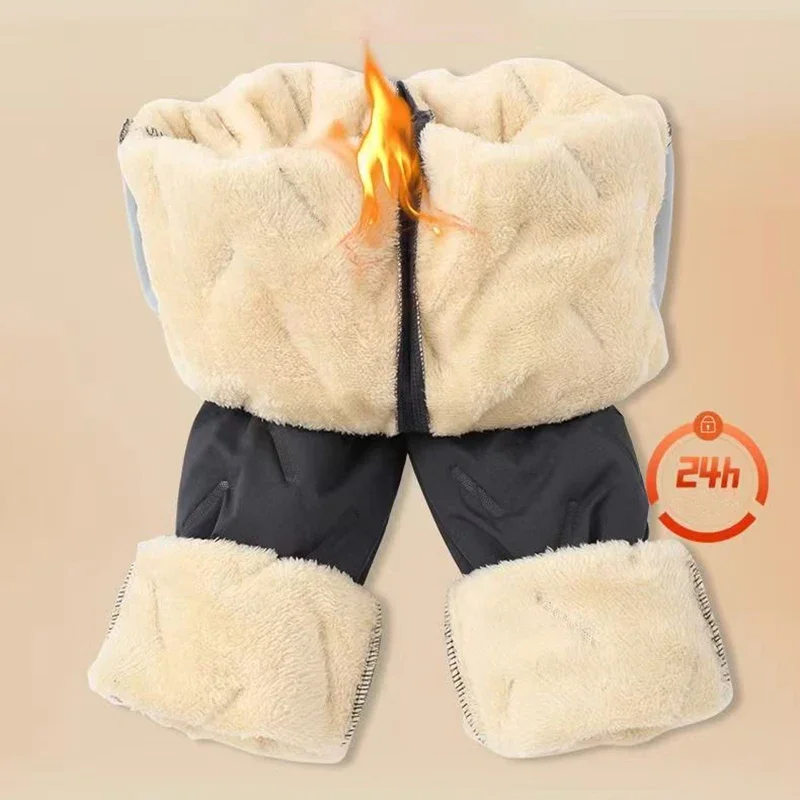 Outdoor Women's Plush Thick Fleece Lined Sweatpants Straight-leg Waterproof Pants Windproof Outerwear Thermal Casual Pants
