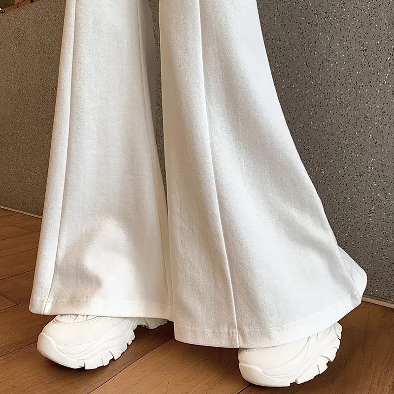 Girls Designer High Waist Flared Pants Lady Korean Slim Fit Casual Trousers Women Chic Drawstring Straight Leg Pants
