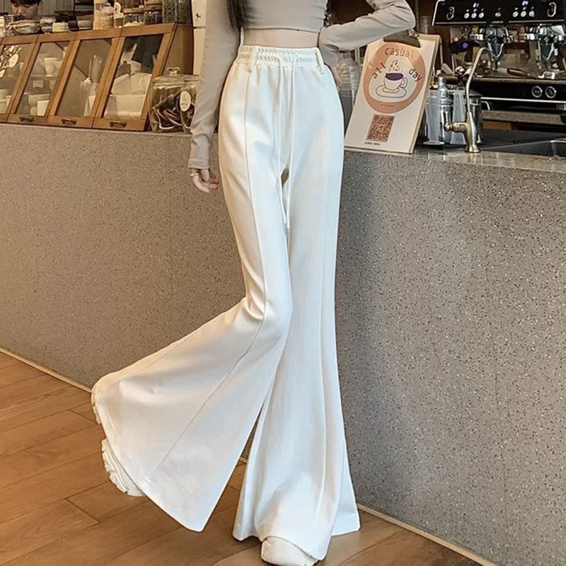 Girls Designer High Waist Flared Pants Lady Korean Slim Fit Casual Trousers Women Chic Drawstring Straight Leg Pants