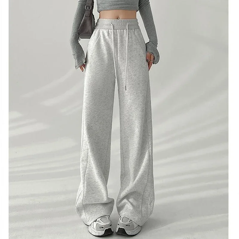 Lady Classic Korean High Waist Trousers Girls Fashion Wide Leg Sweatpants Female Streetwear Baggy Casual Daily Pants