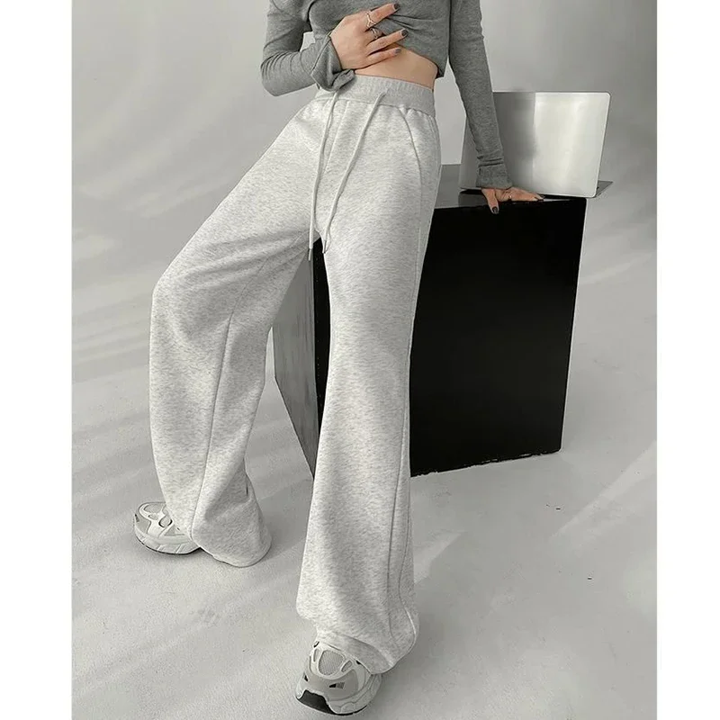 Lady Classic Korean High Waist Trousers Girls Fashion Wide Leg Sweatpants Female Streetwear Baggy Casual Daily Pants