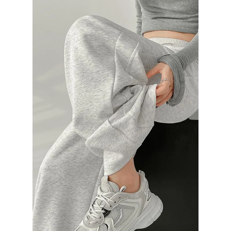 Lady Classic Korean High Waist Trousers Girls Fashion Wide Leg Sweatpants Female Streetwear Baggy Casual Daily Pants