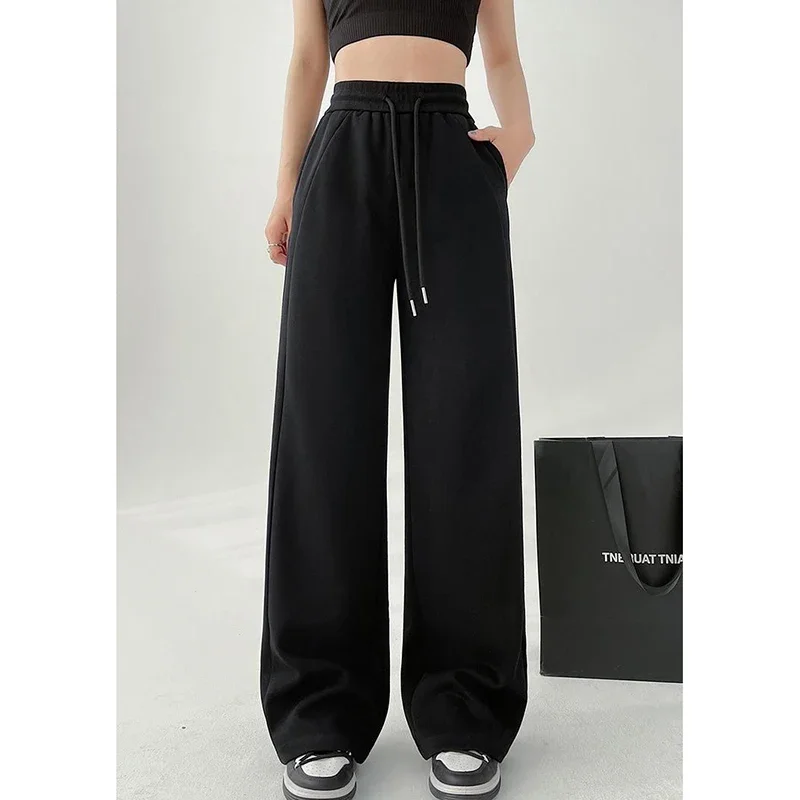 Lady Classic Korean High Waist Trousers Girls Fashion Wide Leg Sweatpants Female Streetwear Baggy Casual Daily Pants