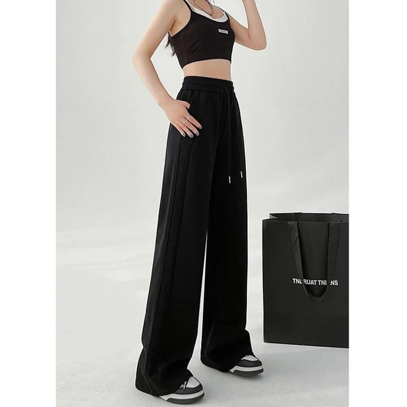 Lady Classic Korean High Waist Trousers Girls Fashion Wide Leg Sweatpants Female Streetwear Baggy Casual Daily Pants