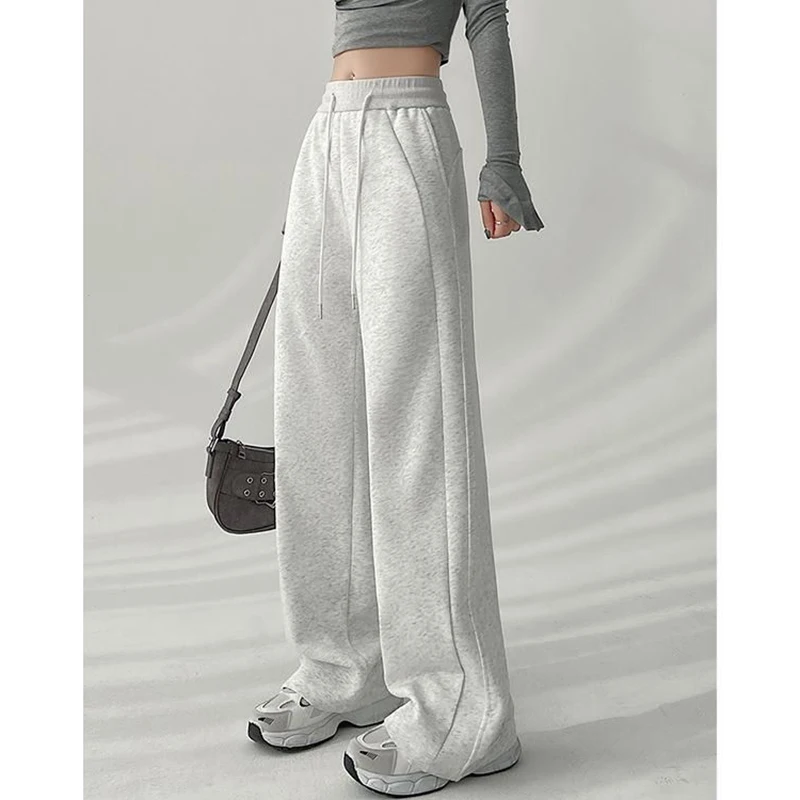 Lady Classic Korean High Waist Trousers Girls Fashion Wide Leg Sweatpants Female Streetwear Baggy Casual Daily Pants