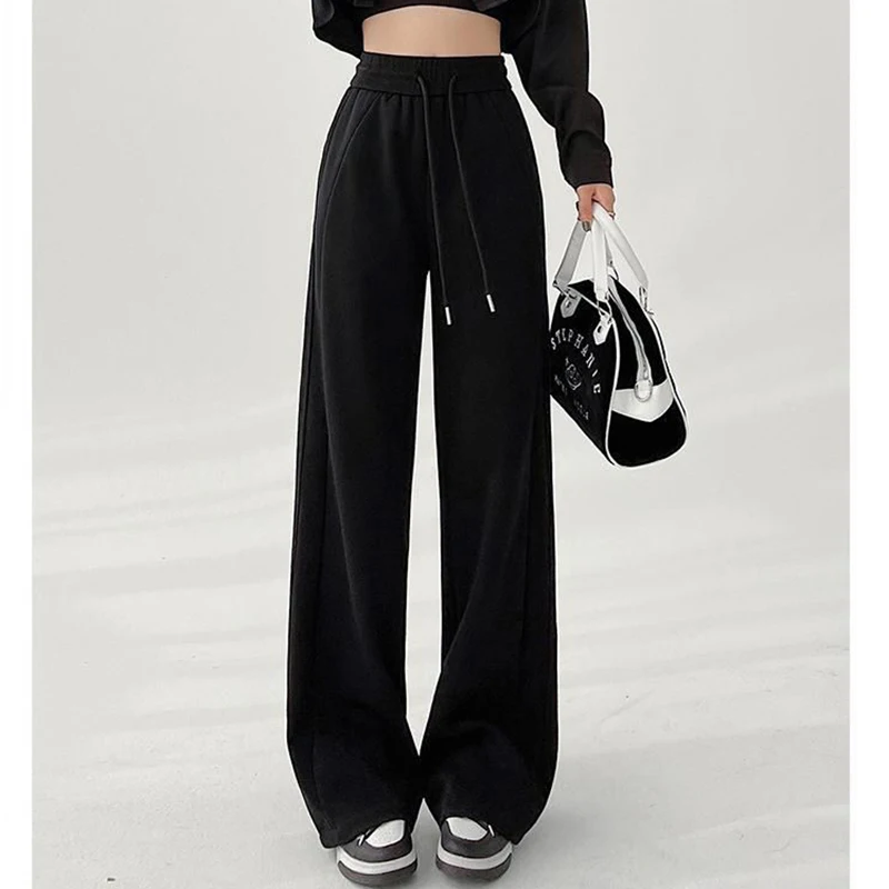 Lady Classic Korean High Waist Trousers Girls Fashion Wide Leg Sweatpants Female Streetwear Baggy Casual Daily Pants
