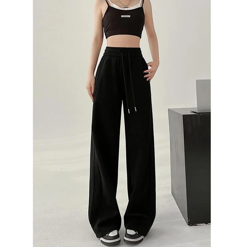 Lady Classic Korean High Waist Trousers Girls Fashion Wide Leg Sweatpants Female Streetwear Baggy Casual Daily Pants