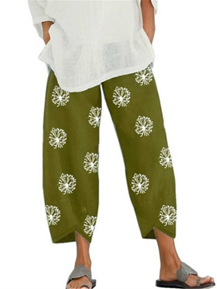 Vintage Cotton and Linen Loose Harem Pants Casual High Waist Wide Leg Trousers Women Harajuku Printed Baggy Pants Oversized