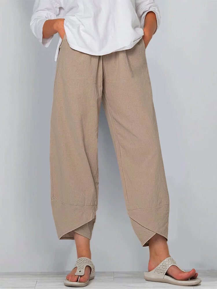 Vintage Cotton and Linen Loose Harem Pants Casual High Waist Wide Leg Trousers Women Harajuku Printed Baggy Pants Oversized