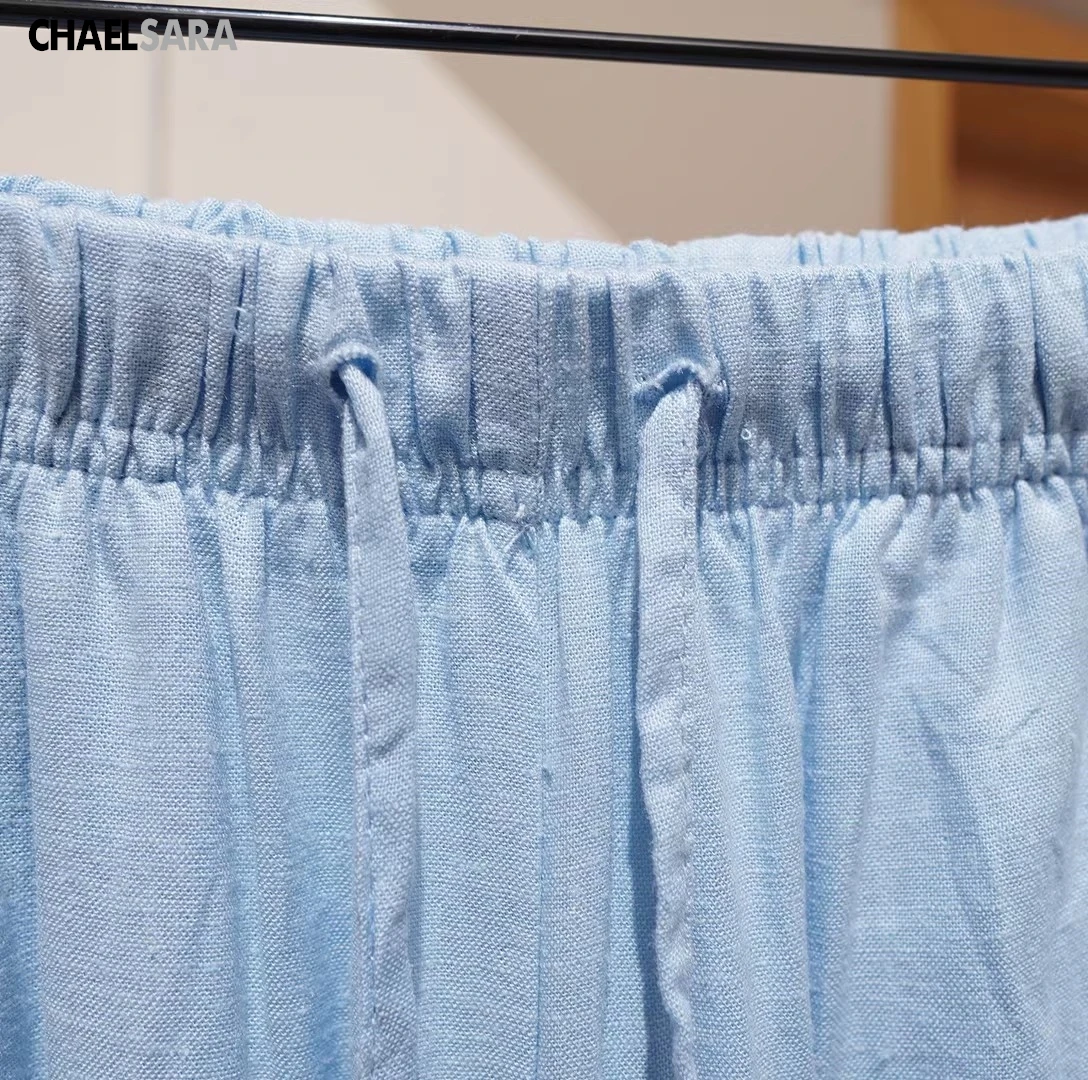 Spring Summer High Quality Women Fashion Drawstring Linen Blend Straight Pants 2026 New Casual Pocket Solid Trousers Ladies