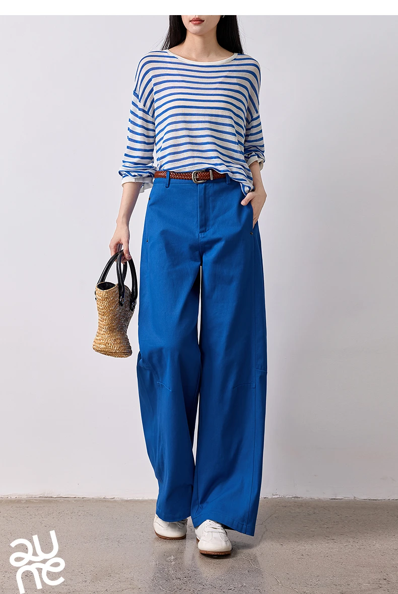 TOYOUTH Women's High Waist Curved Leg Trousers 2026 Autumn New Arrival Full Cotton Canvas Light Workwear Commuter Long Pants