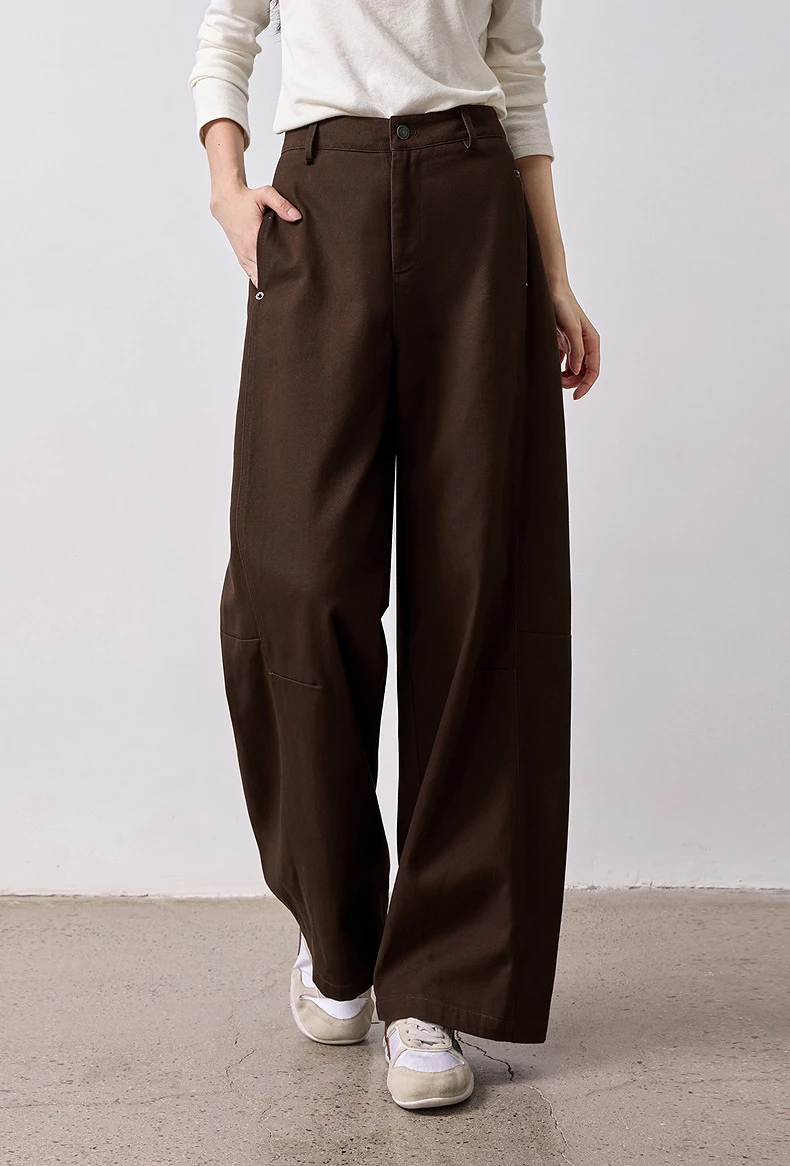 TOYOUTH Women's High Waist Curved Leg Trousers 2026 Autumn New Arrival Full Cotton Canvas Light Workwear Commuter Long Pants