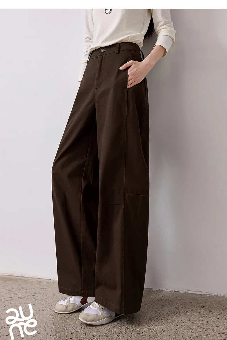 TOYOUTH Women's High Waist Curved Leg Trousers 2026 Autumn New Arrival Full Cotton Canvas Light Workwear Commuter Long Pants