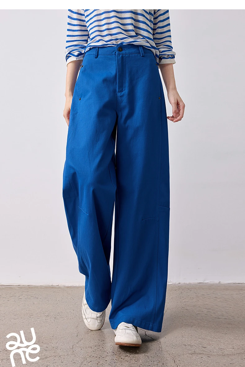 TOYOUTH Women's High Waist Curved Leg Trousers 2026 Autumn New Arrival Full Cotton Canvas Light Workwear Commuter Long Pants