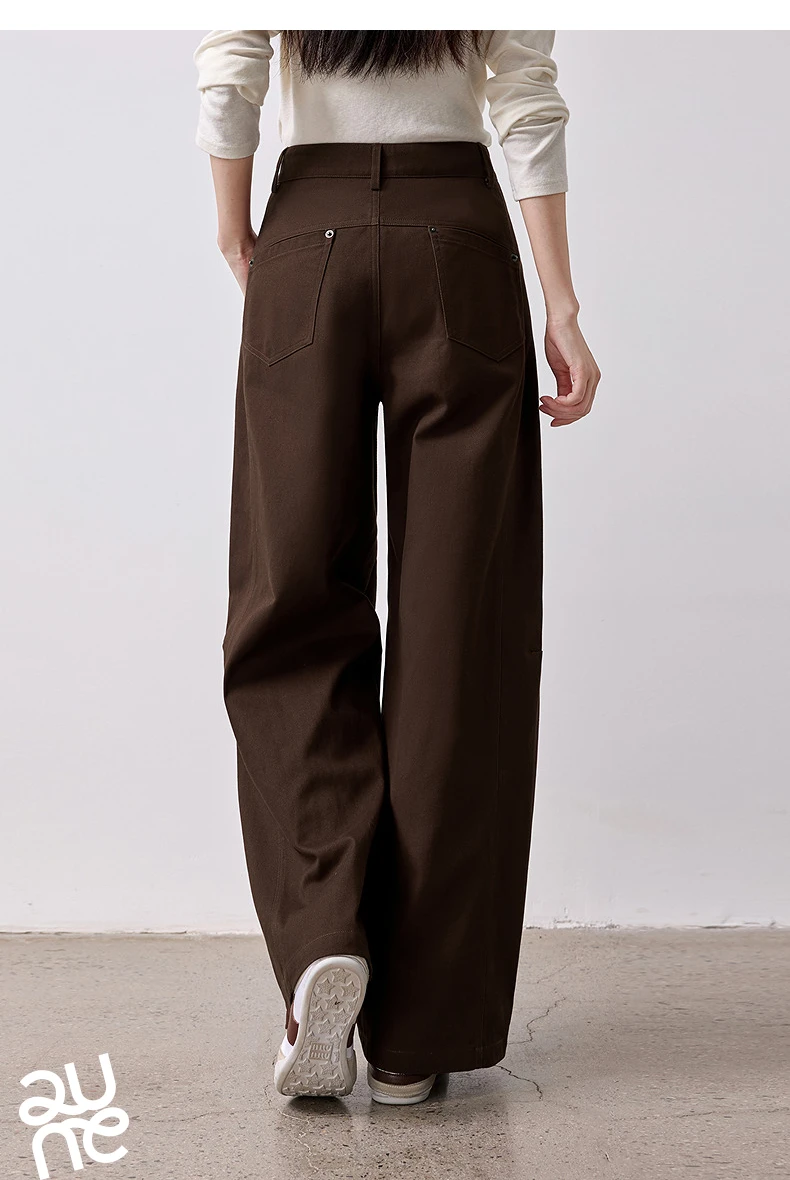 TOYOUTH Women's High Waist Curved Leg Trousers 2026 Autumn New Arrival Full Cotton Canvas Light Workwear Commuter Long Pants