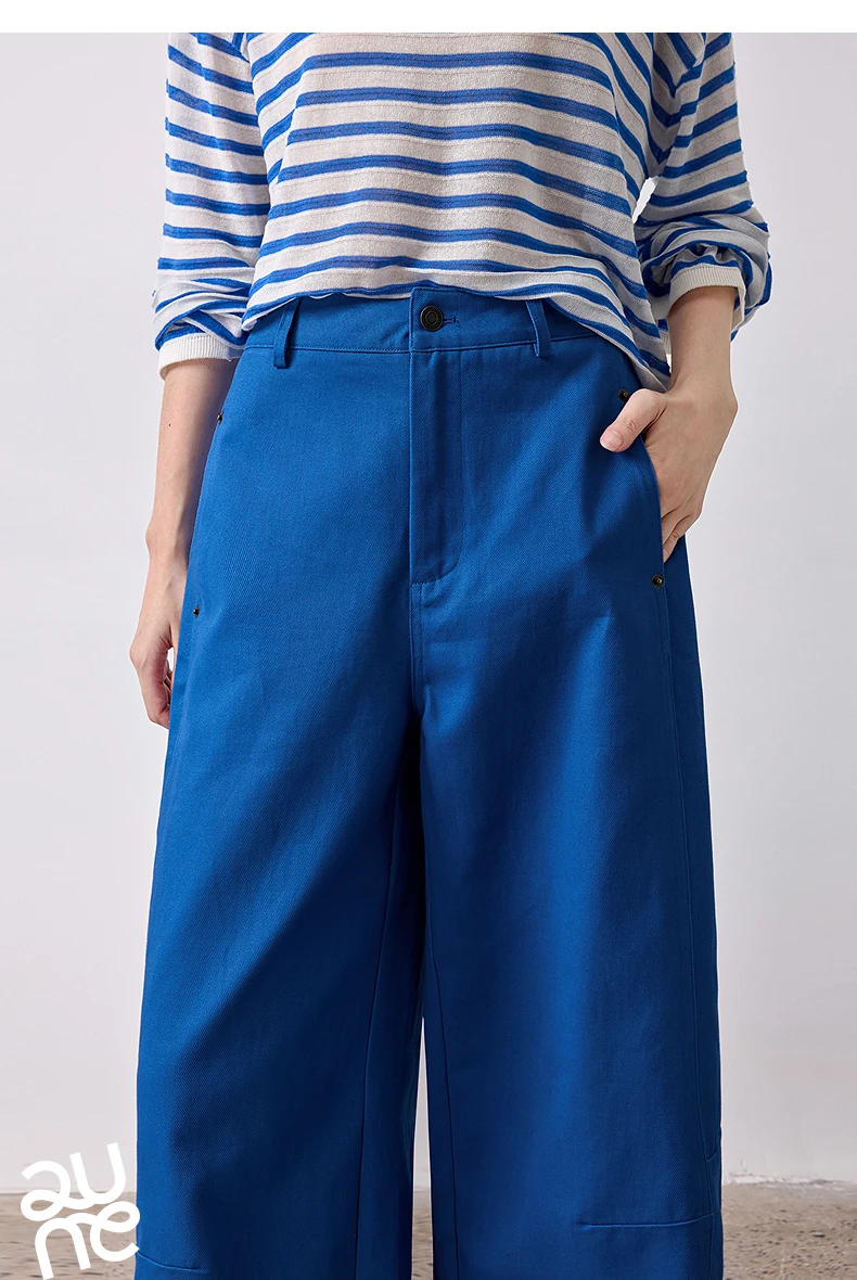 TOYOUTH Women's High Waist Curved Leg Trousers 2026 Autumn New Arrival Full Cotton Canvas Light Workwear Commuter Long Pants