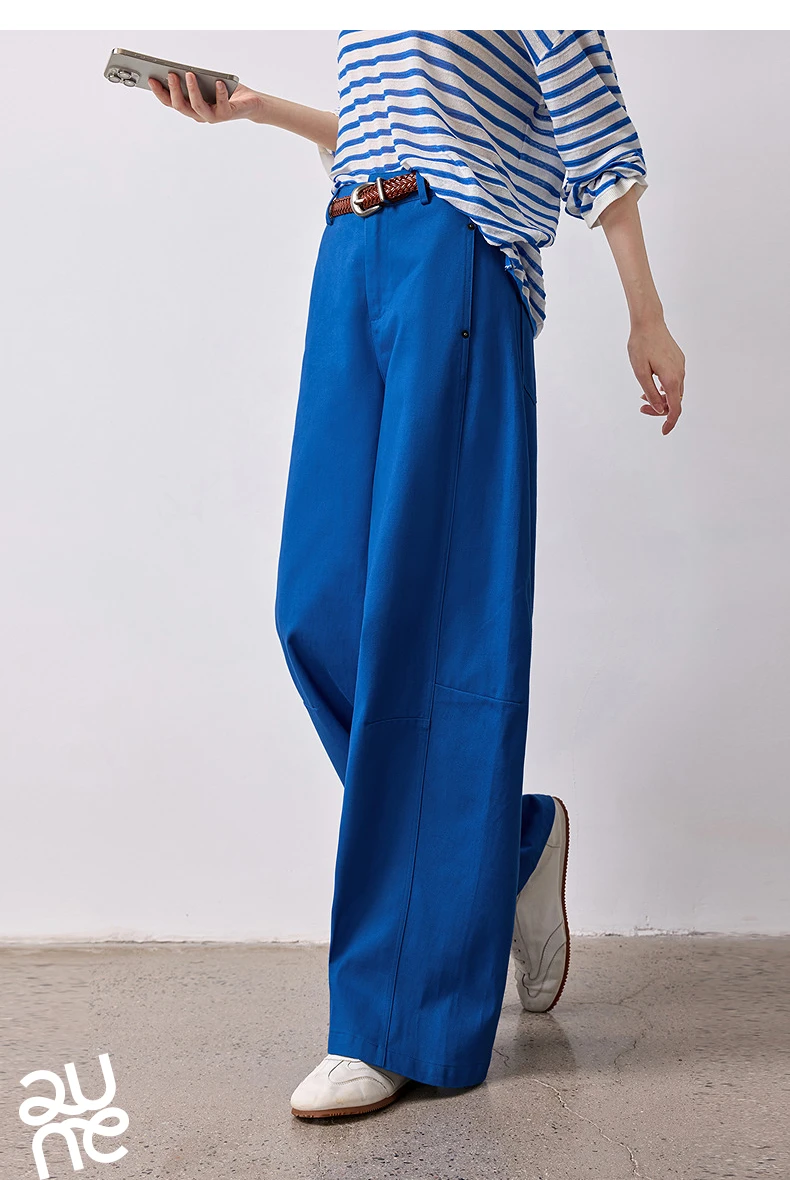 TOYOUTH Women's High Waist Curved Leg Trousers 2026 Autumn New Arrival Full Cotton Canvas Light Workwear Commuter Long Pants