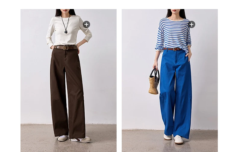 TOYOUTH Women's High Waist Curved Leg Trousers 2026 Autumn New Arrival Full Cotton Canvas Light Workwear Commuter Long Pants