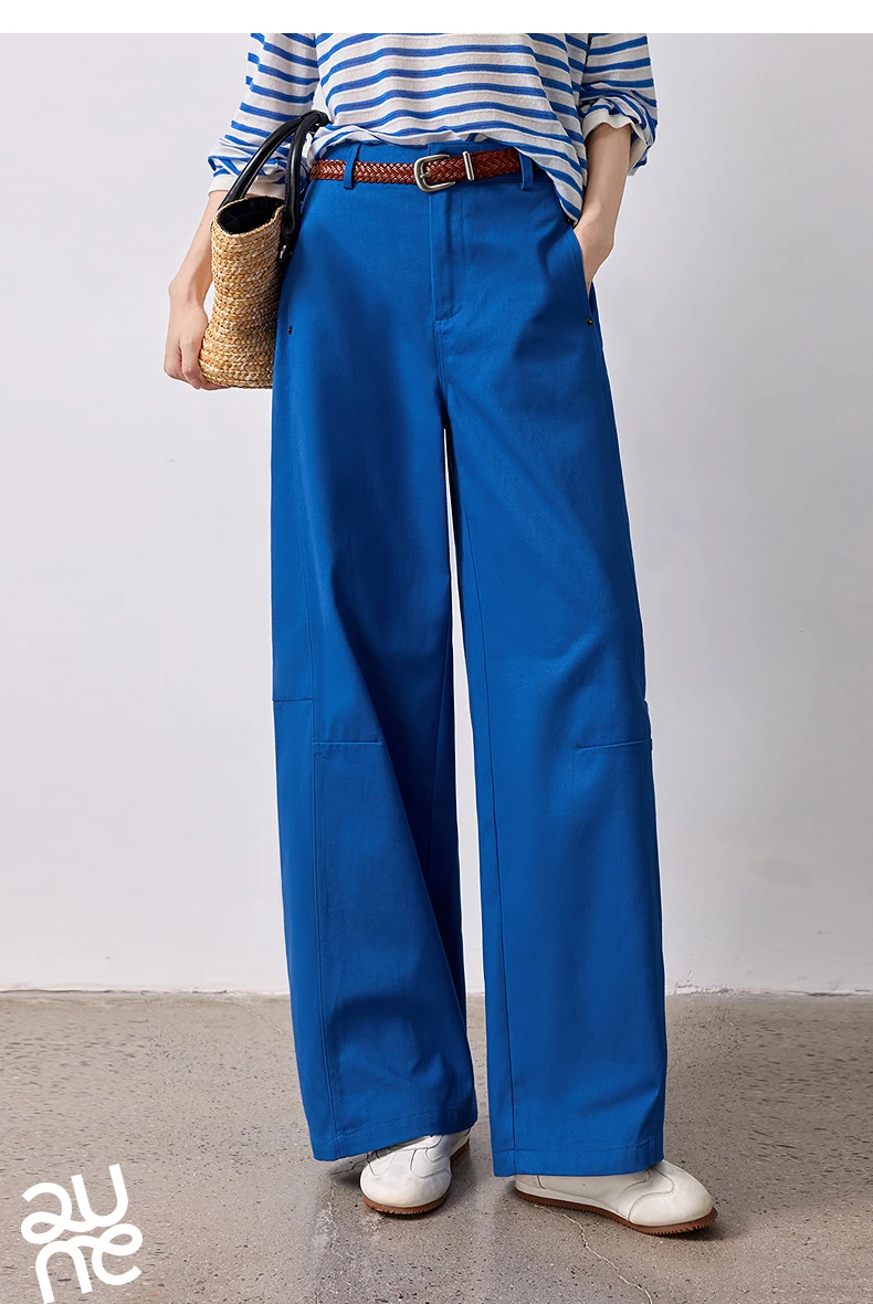 TOYOUTH Women's High Waist Curved Leg Trousers 2026 Autumn New Arrival Full Cotton Canvas Light Workwear Commuter Long Pants