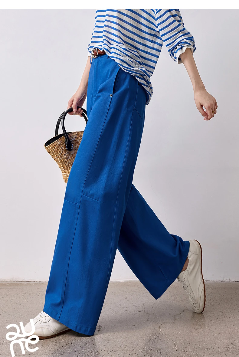 TOYOUTH Women's High Waist Curved Leg Trousers 2026 Autumn New Arrival Full Cotton Canvas Light Workwear Commuter Long Pants