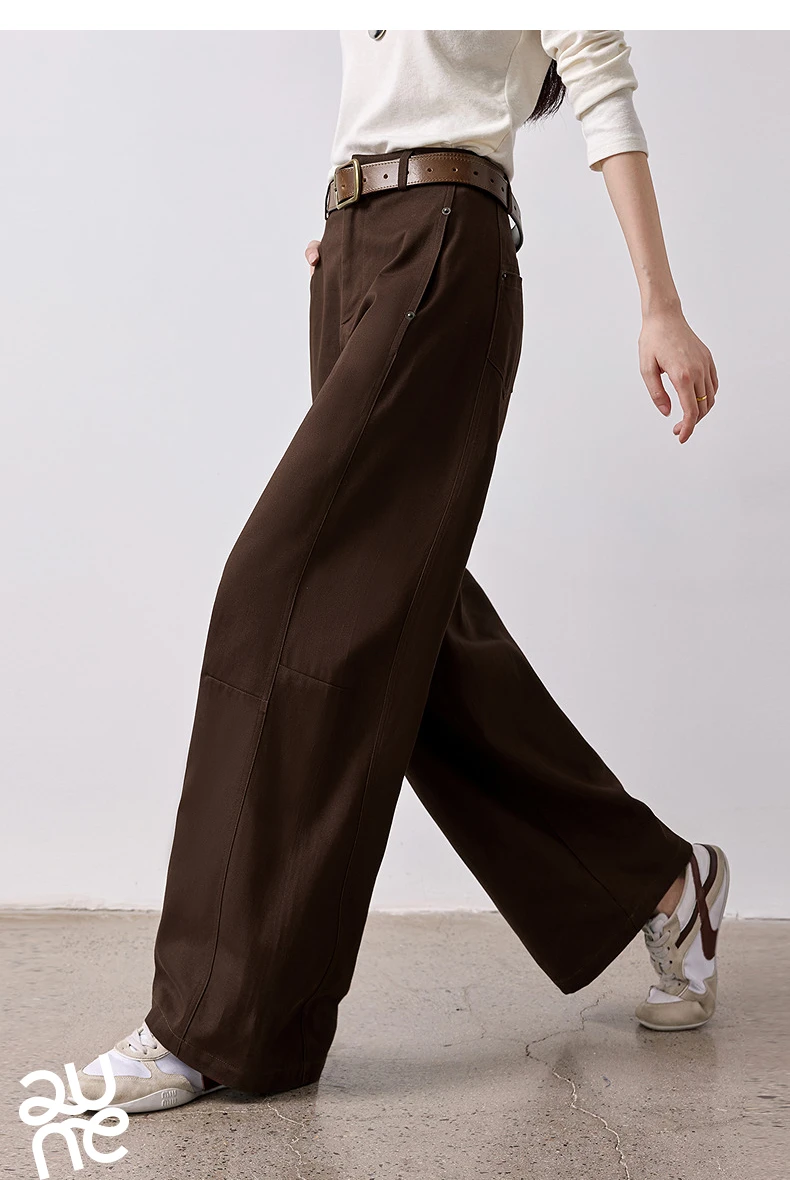 TOYOUTH Women's High Waist Curved Leg Trousers 2026 Autumn New Arrival Full Cotton Canvas Light Workwear Commuter Long Pants
